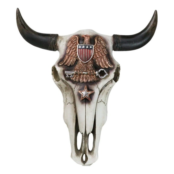 Western Patriotic USA Flag Army Branch Eagle Key Emblem Cow Skull Wall Decor