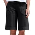 thumbnail image 3 of Clearance Sales Today Sales Prime, BiZtdJrK Shorts for Womens Casual Loose Fit Knee Length Shorts Comfy Cotton Linen Wide Leg Bermuda Shorts Solid Lounge Short Pants with Pockets Black M, 3 of 9