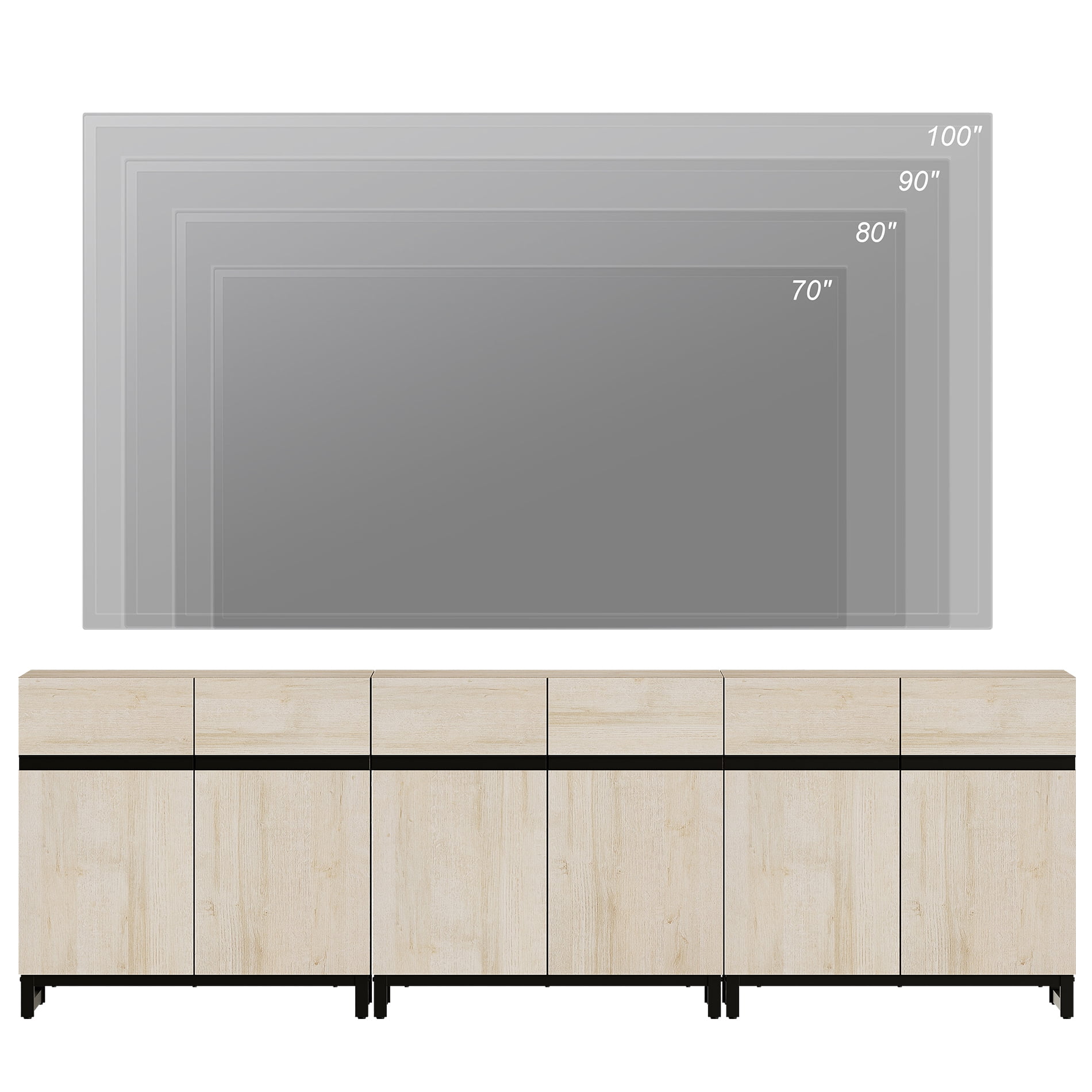 WAMPAT 94.5" TV Stand with Doors,Modern TV Stand for TVs up to 110 Inch,3 Packs Wood Entertainment Center with Adjustable Shelves & Metal Base.