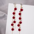 thumbnail image 4 of Shisuyan 1 Pair Long Rose Earrings Rhinestone Dangle Earrings for Women Ear Jewelry, 4 of 9