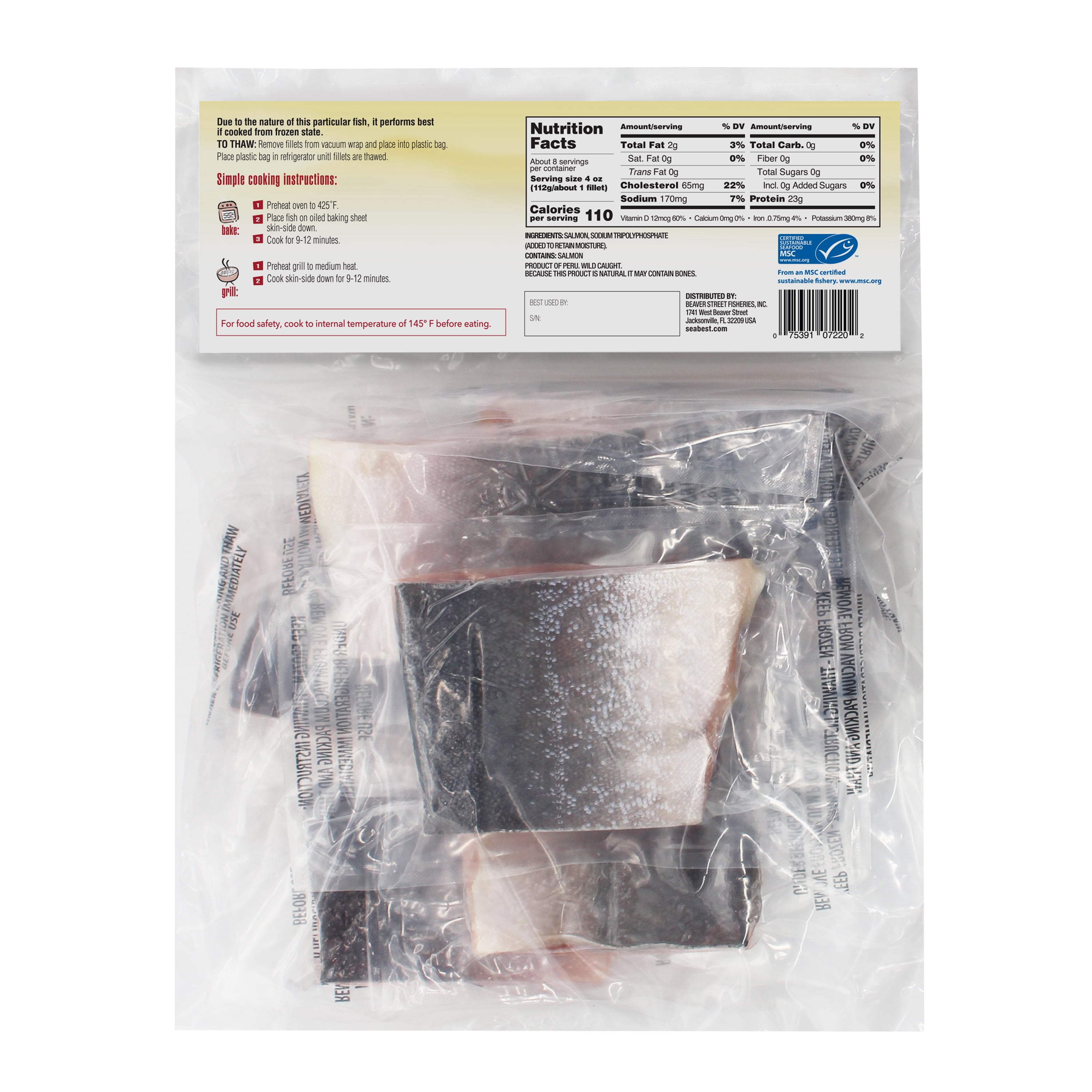 Sea Best Frozen Pink Salmon Skin-On Fillets, 2 lb