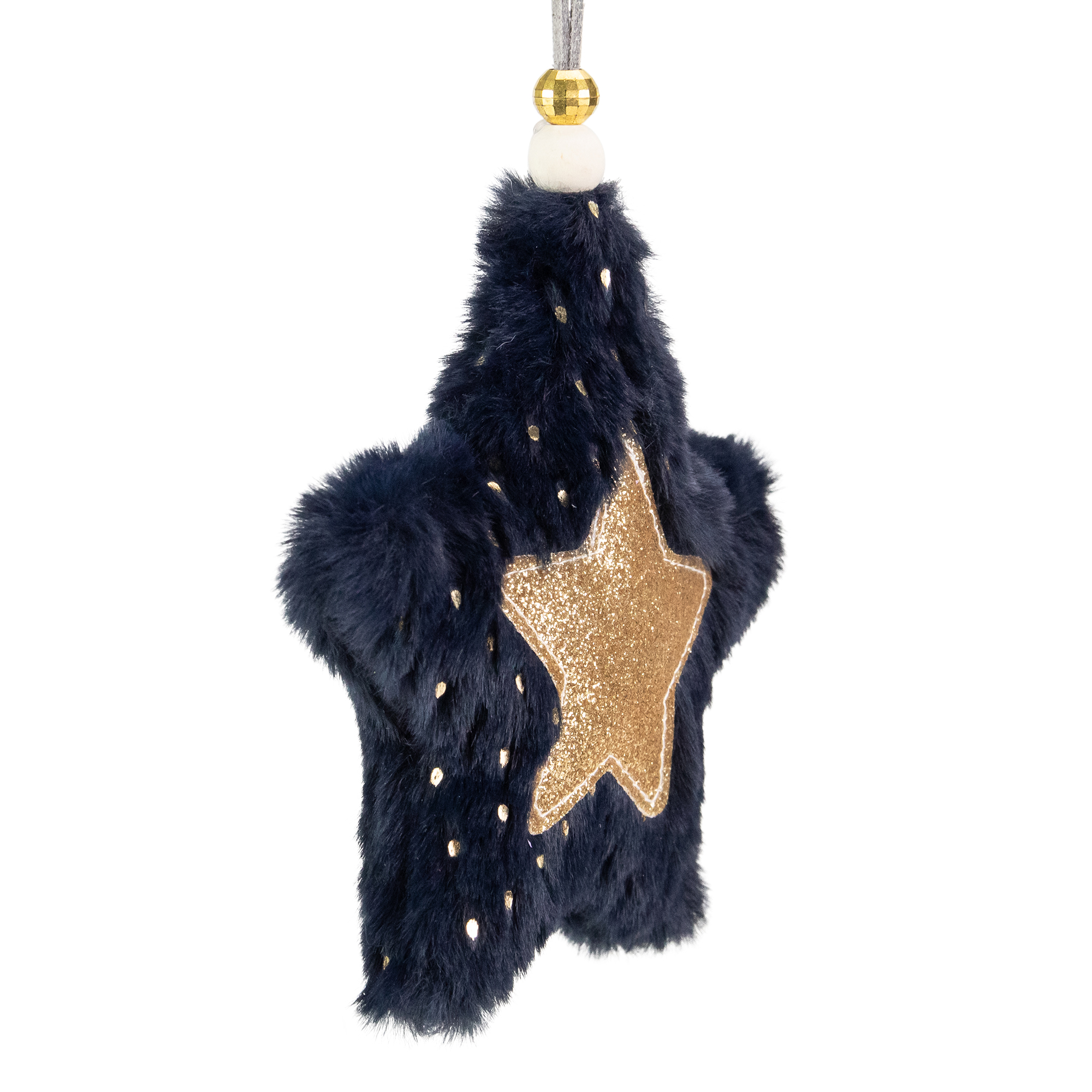 5" Blue and Glittery Gold Plush Star Christmas Ornament