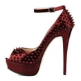 thumbnail image 2 of XYD Women's Peep Toe Strap Buckle Studded Pumps Platform Stilettos Super High Heels Sexy Nightclub Dress Shoes Size 7 Red, 2 of 4