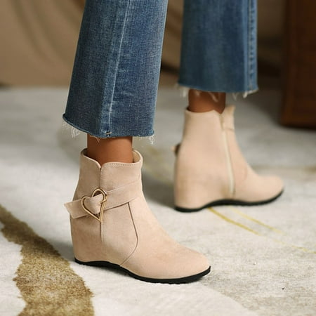 

Akiihool Womens Work Boots Comfortable Women s Low Wedges Ankle Boots V Cutout Pointed Toe Stacked Mid Heel Booties (Beige 8)