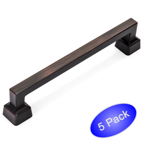 5 Pack - Cosmas 1481-128ORB Oil Rubbed Bronze Contemporary Cabinet Hardware Handle Pull - 5" Inch (128mm) Hole Centers