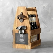 Personalized Wedding Acacia Slate Beer Bottle Caddy Carrier