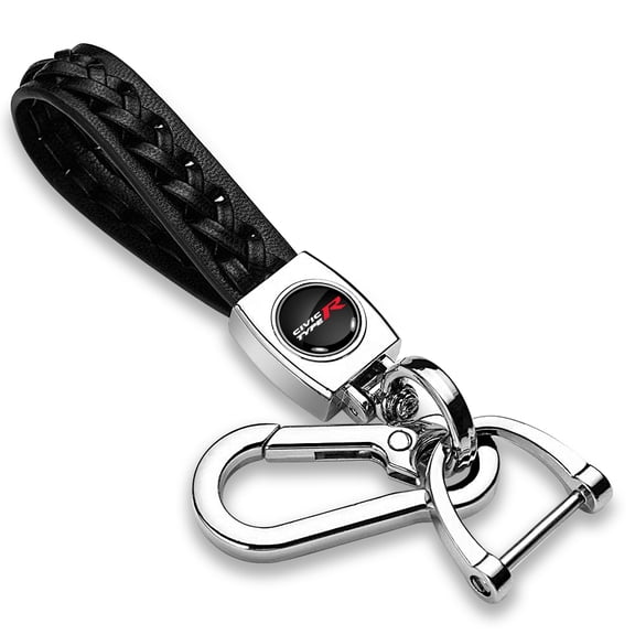Honda Civic Type-R in Black Braided Rope Genuine Leather Chrome Hook Key Chain