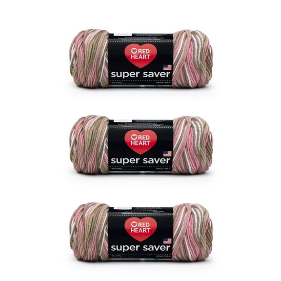Red Heart® Super Saver® #4 Worsted Acrylic Yarn, Pink camo 5oz/142g 236yd (3Pk)