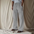 thumbnail image 1 of Men's Casual Pants - Mid Rise Solid Full-Length Everyday Trousers with Drawstring and Pockets for Comfort, 1 of 4