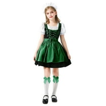 Mepaouo Girls German Dirndl Dress Oktoberfest Bavarian Outfit Set Kids Country Apron Maid Skirt Green