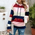 thumbnail image 2 of Women Hoodie Colorful Stripes Printed Patterns Long Sleeve Hooded Drawstring Fleece Sweatshirt for Daily Wear Red Stripes XXL, 2 of 6