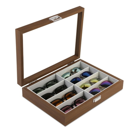 Wooden Sunglasses Organizer with 8 Slots, Multiple Eyeglasses Eyewear Display Case. Glasses Storage Case for Women Men