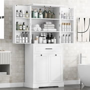Modern Bathroom Storage Cabinet with Doors Drawers Tilt-Out Laundry Hamper