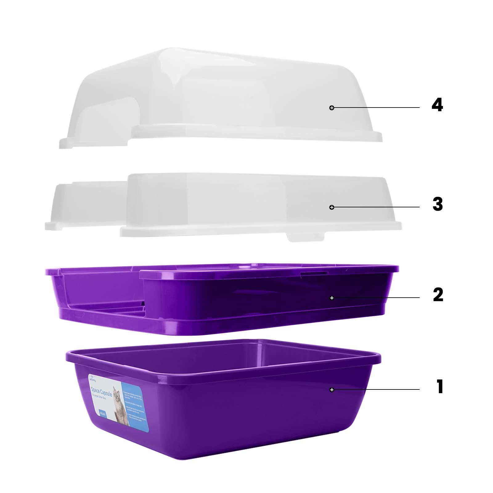 Petfamily Extra Large Cat Litter Box, Color Purple, Jumbo Hooded, 21.50 x 17.90 x 17.25 in