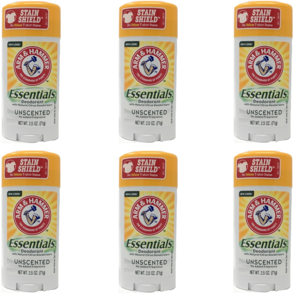 6 Pack Arm & Hammer Essentials Deodorant Solid, Unscented 2.5 Ounce