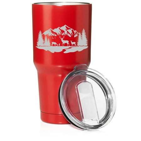 

Smooth Body Tumbler Stainless Steel Vacuum Insulated Travel Mug Cup Gift Deer Mountain Forest River Scene (30 oz Red)