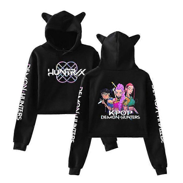 Sudadera corta con capucha y orejas de gato de Demon Hunters KPop, estilo grupo femenino, bonita sudadera corta con capucha y corte holgado.