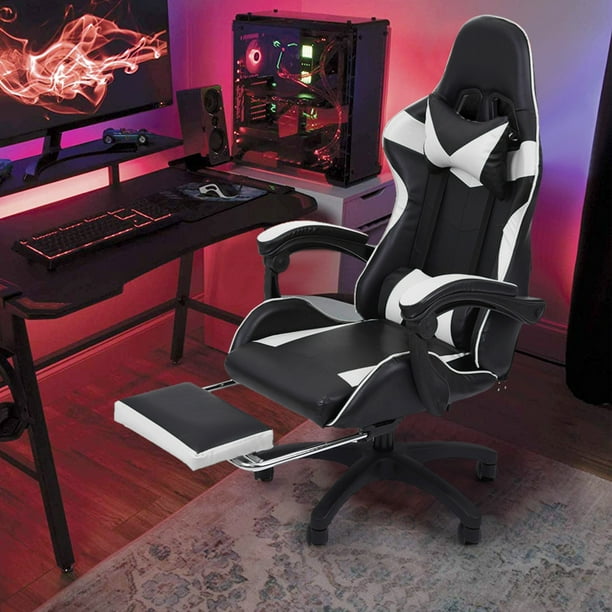 Gaming Chair With Footrest Adjustable Backrest Reclining Leather Office Chair Walmart Com Walmart Com