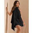thumbnail image 5 of Black Womens Satin Halter Backless A-Line Mini Dress For Evening Wedding Guest Party, 5 of 6