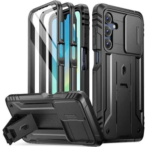 Poetic Revolution Case for Galaxy A16 5G, [Slide Camera Cover], Full-Body Cover with Kickstand and Built-in-Screen Protector, Black