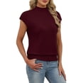 thumbnail image 4 of WIHOLL Womens Short Sleeve Sweater Mock Neck Summer Top Dressy Casual Basic Knit Pullover Shirt Burgundy Tops, 4 of 8