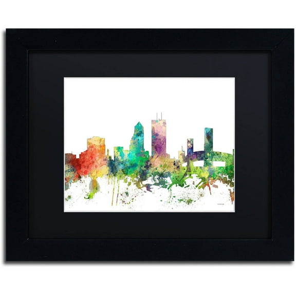 Trademark Fine Art "Jacksonville Florida Skyline SP" Canvas Art by Marlene Watson, Black Matte, Black Frame