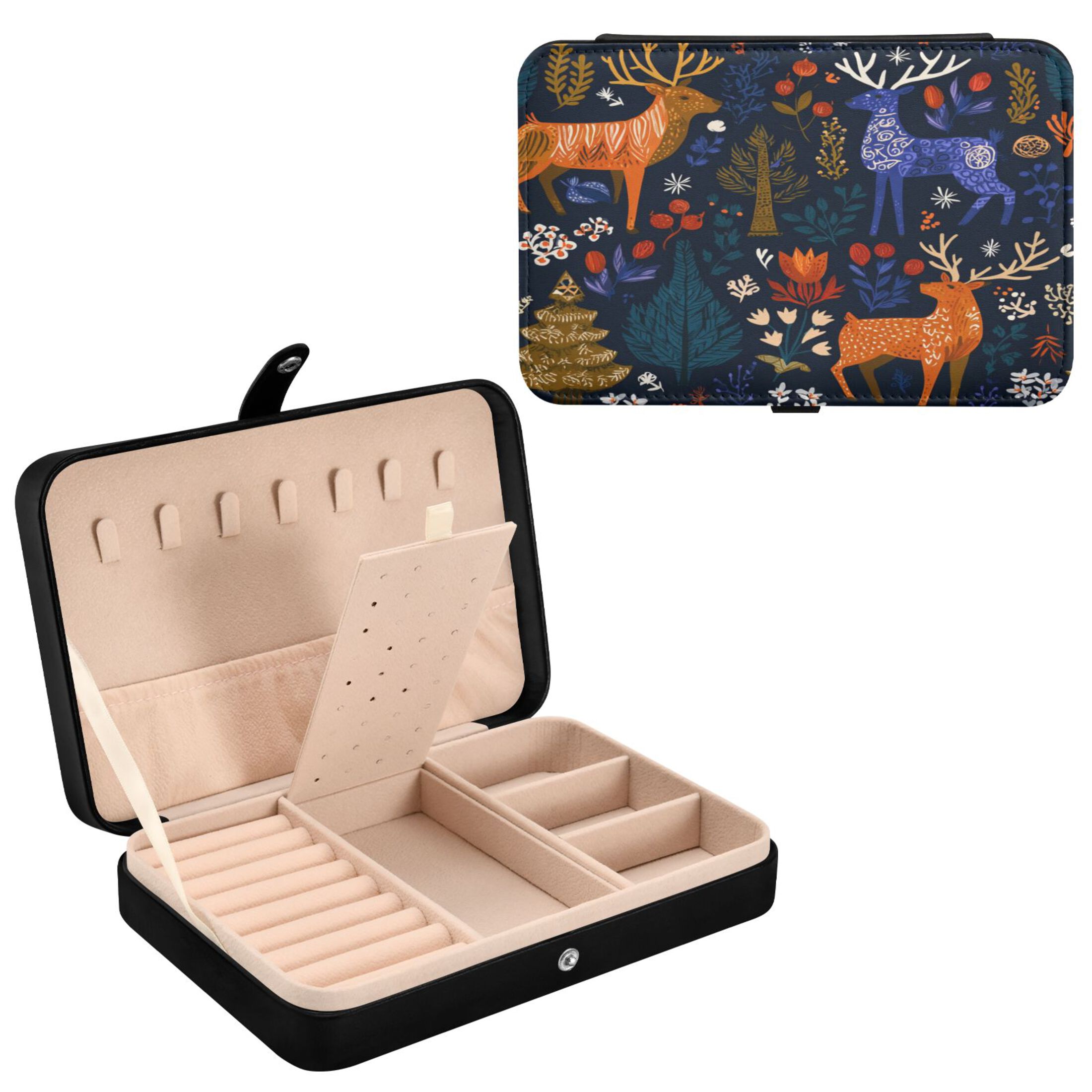 Leather Jewelry Box Rectangular 8.27x5.5x1.78In Travel Jewelry Storage Earrings Necklace Bracelet Watch Brooch Storage Beautiful Christ Pattern