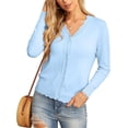 thumbnail image 2 of Women's Lightweight Button Down Cardigan Sweater, V Neck Scalloped Trim Slim Fit Long Sleeve Knit, 2 of 5