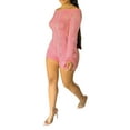 thumbnail image 2 of One opening Women Knit Hollow Out Jumpsuit Long Sleeve Off-shoulder Backless Slim Fit Bodycon Short Rompers Party Clubwear, 2 of 5