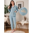 thumbnail image 2 of DARING DIVA Cotton Pajamas Long Sleeve Lounge Sets Button Down Pants M Blue, 2 of 7