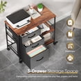 thumbnail image 5 of HomGarden Mobile File Cabinet, 3 Drawer Fabric Lateral Filing Cabinet fits A4, Letter Size, Printer W/Open Shelf & Lockable Wheels for Home Office, Rustic Brown, 5 of 10