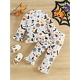 thumbnail image 3 of SUNSIOM Kid Girl Halloween Pajamas Set, Pumpkin Print Long Sleeve Button Down Ruffle Tops Elastic Waist Pants 2 Piece Set, 3 of 6