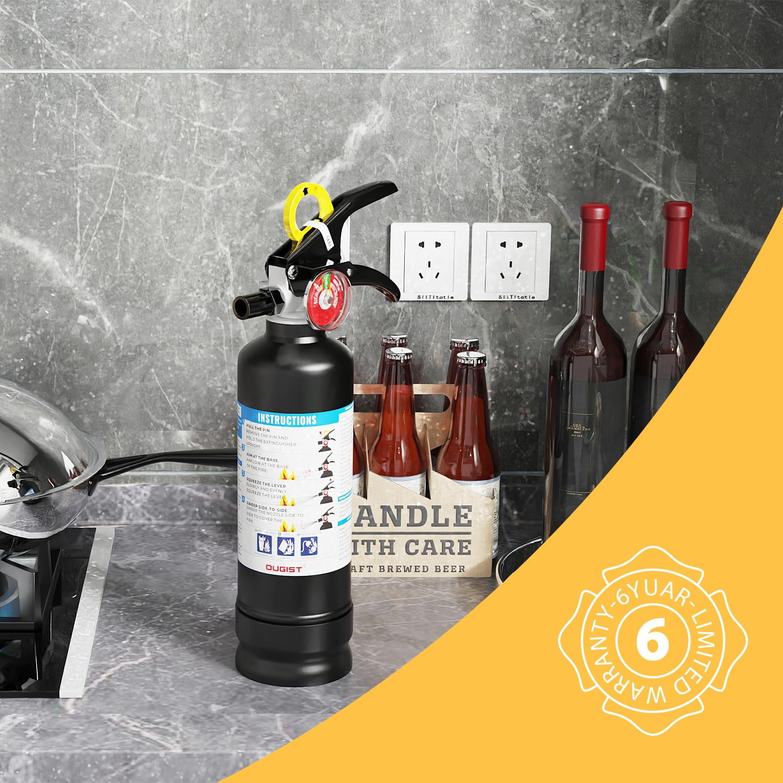 OUGIST ABC Fire Extinguisher with Wall Mounting Bracket, 2.5 lb 1‑A:10‑B:C Rated with Quick‑release Handle for Home Kitchen Vehicle Safety