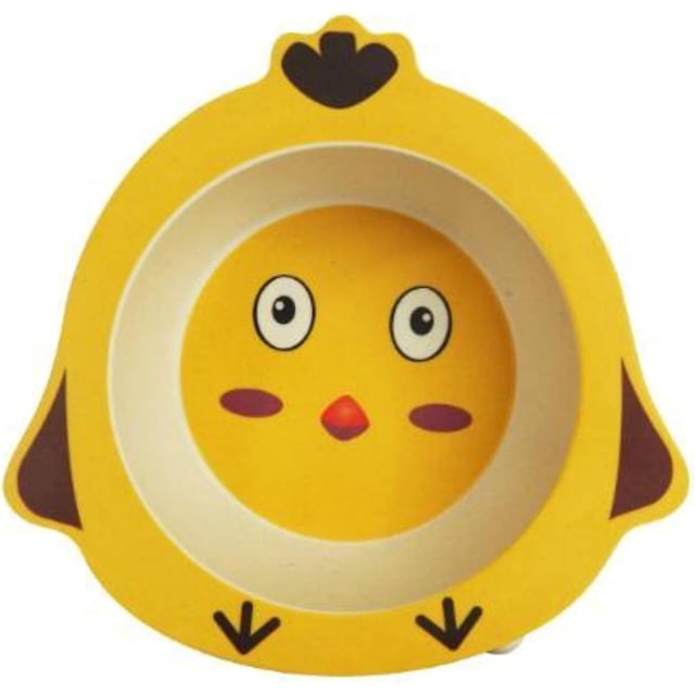 Smooth Edge And Surfaces Kids Food Tray, Cartoon Patterns Reinforcement And Heightening For Safe Dining, Eco-Friendly Bamboo Unbreakable Animal Shape Bowls