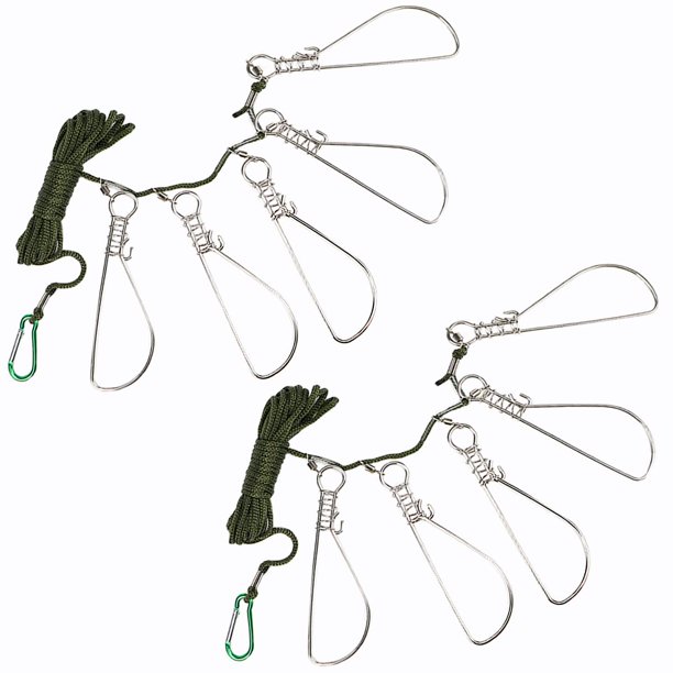 YOLUFER 2 Set of 16 Feet Fish Stringer Ropes Fish Stringer Clips