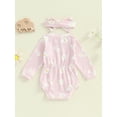 thumbnail image 4 of Musuos Baby Girl Fall Romper 0-18Months Sunflower Print Long Sleeve Crew Neck Jumpsuit with Headband 2 Pcs Set, 4 of 8