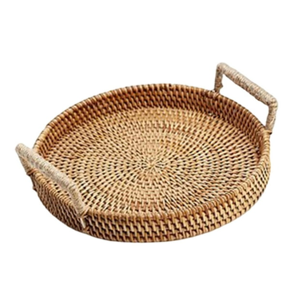 Handmade Wicker Serving Basket Breakfast with Handles Fruit Tea Platter