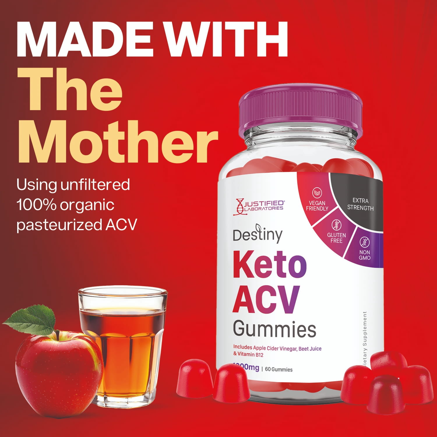 Destiny Keto ACV Gummies 1000MG Dietary Supplement 60 Gummys