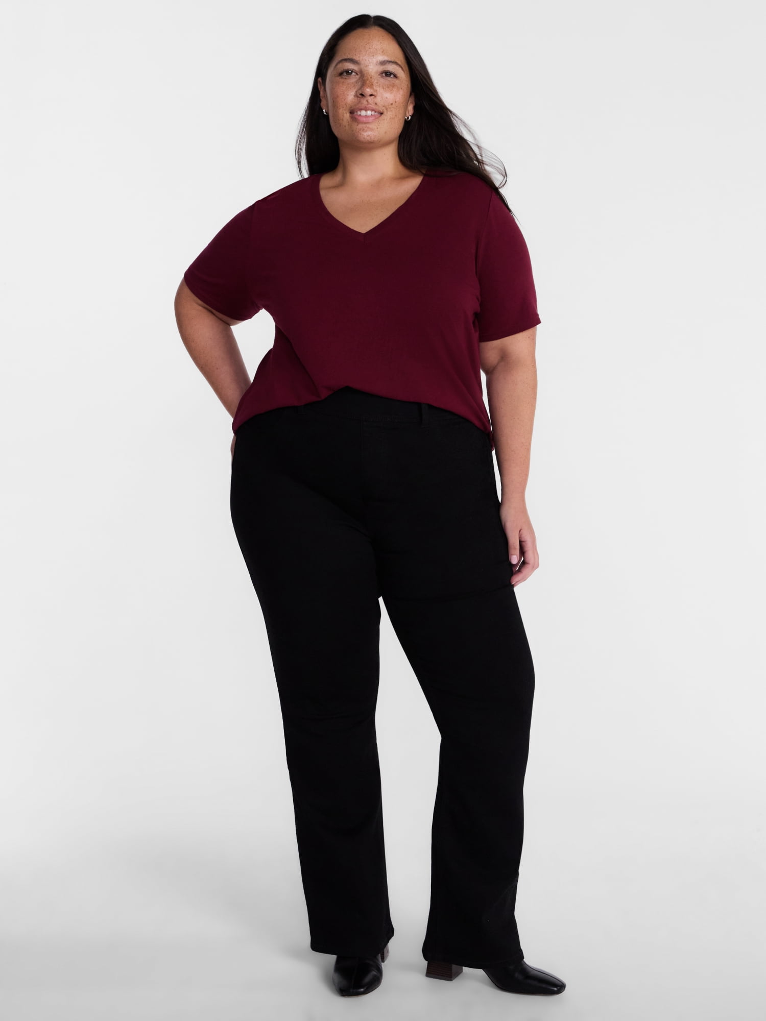 Terra & Sky Women's Plus Size V Neck Tee with Short Sleeves, Size 0X-5X