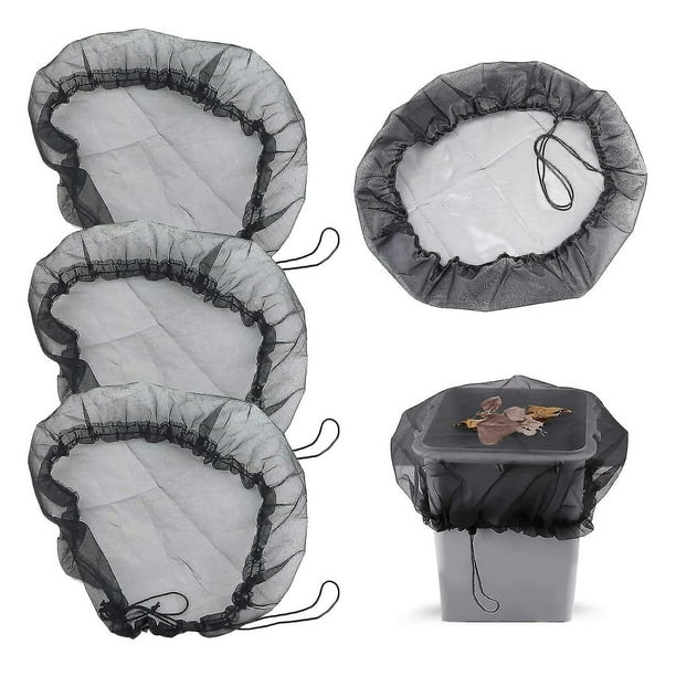 4pcs Rain Barrel Net Cover, Black Mesh Adjustable Protective Cover With Drawstring, Anti Insect And Leaves