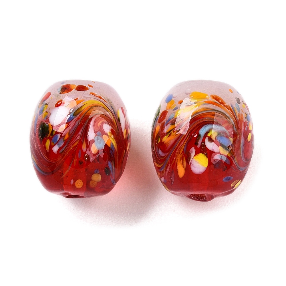 100pcs Handmade Lampwork Beads Barrel with Flower Two Tone Mixed color 13~14x11.5~12mm Hole: 1.2~2.5mm