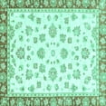 thumbnail image 1 of Ahgly Company Machine Washable Indoor Square Oriental Turquoise Blue Traditional Area Rugs, 8' Square, 1 of 4