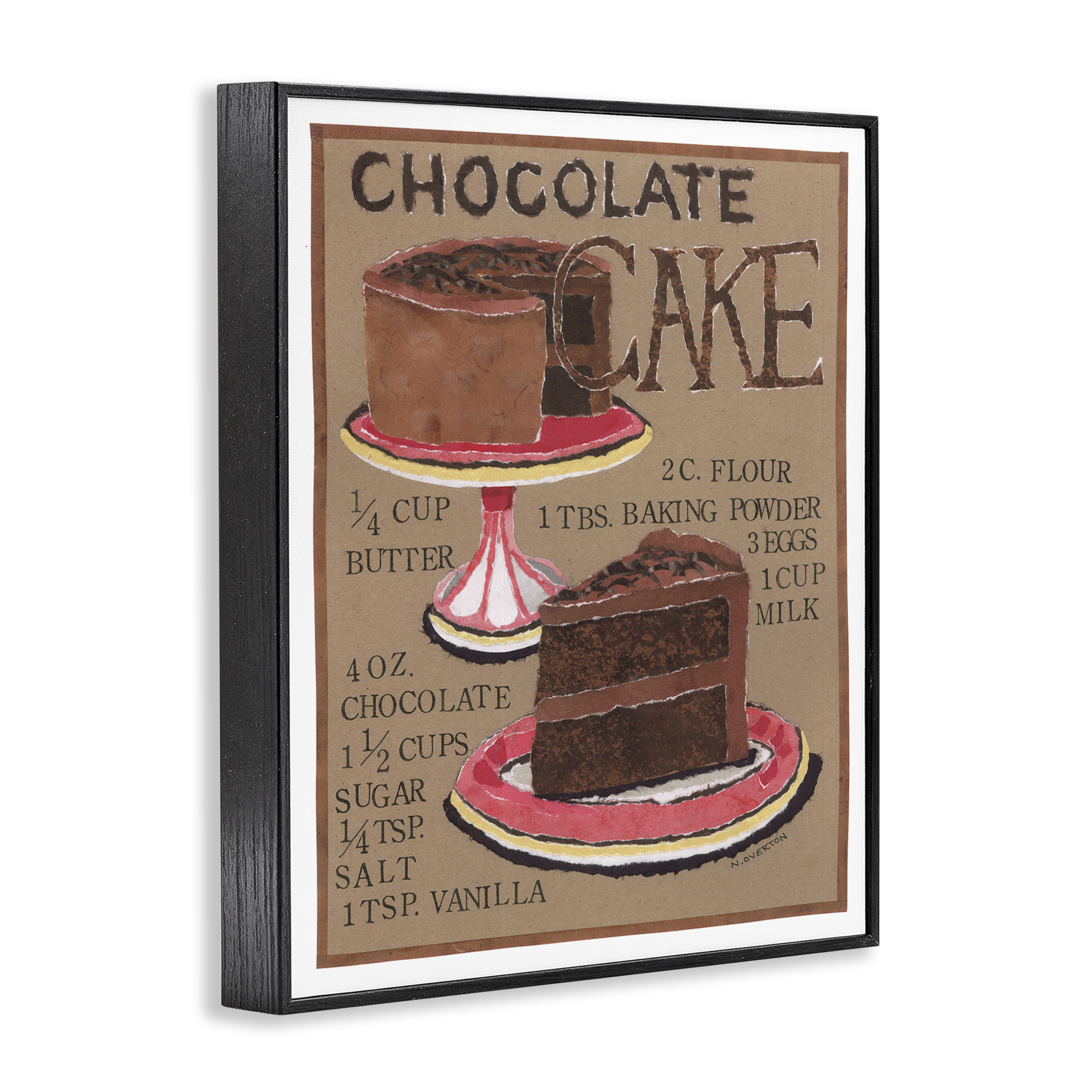 Stupell Industries Chocolate Cake Recipe Food & Beverage Painting Black Framed Art Print Wall Art, 24 x 30