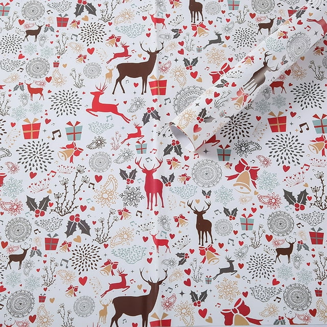 Rollo de papel de regalo navideño | Diseño de ramo impreso en rojo y blanco por ambas caras | Papel kraft resistente al desgarro de 48 x 73 cm | Ideal para envolver regalos de Navidad, fiestas y