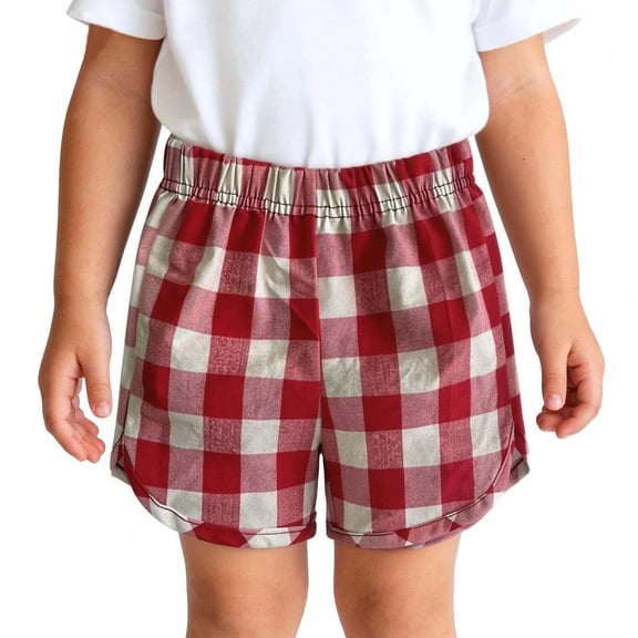 BCSIOAOI Toddler Girls Shorts,Cotton Gingham Plaid Elastic Waist Casual Shorts for School & Outdoor Red 2t