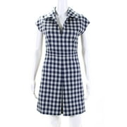 Pre-owned|Christian Dior Silk Gingham Sleeveless Collared Sheath Dress Blue 2