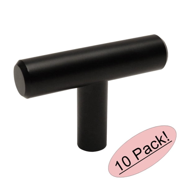 Cosmas 305FB Flat Black Cabinet Hardware Euro Style T Bar Knob - 2" Overall Length - 10 Pack