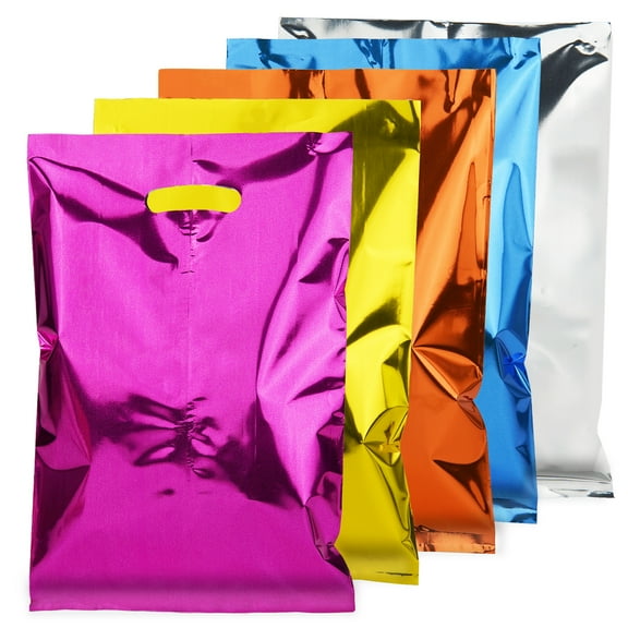 50 Pcs Birthday Party Gift Bags 5-Color Candy Bags with Handles Suitable for Children, Baby Girls & Baby Boys Party Snack Plastic Gift Bags