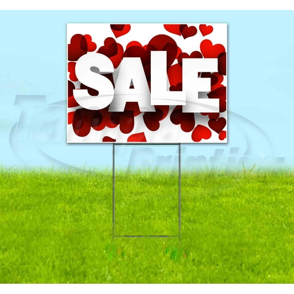 Sale With Hearts (18" x 24") Yard Sign, Includes Metal Step Stake