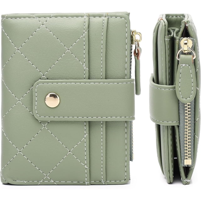 Small Wallet for Women,Leather Bifold Card Holder Ladies Wallets RFID Blocking Wallets Zipper Coin Pocket with ID Window(green)